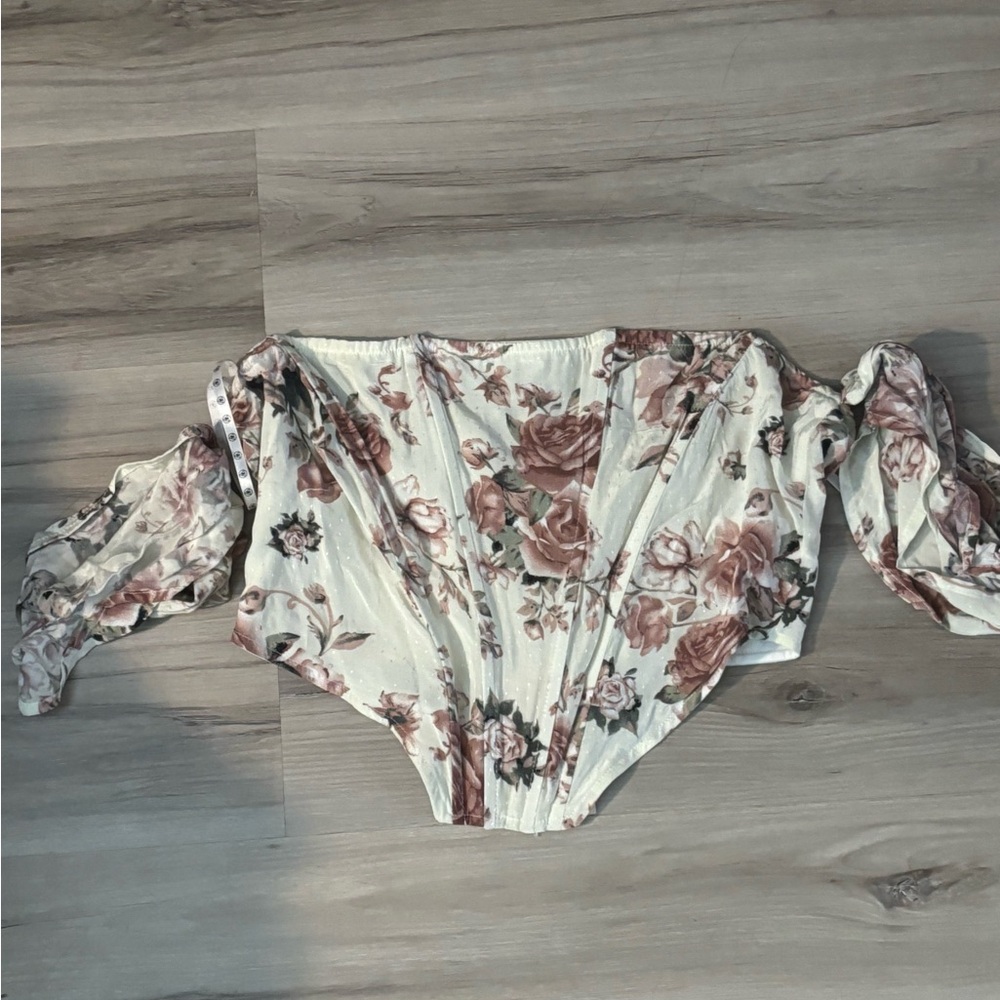 Bardot Floral Off-Shoulder Top in Ivory and Dusty Rose